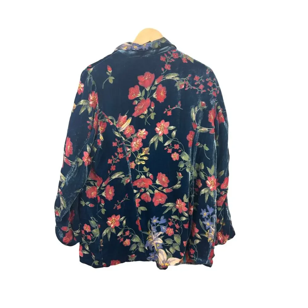 Johnny Was Floral Velvet‎ Silk Blend Blazer Navy Blue Jacket C41920A-0 Large